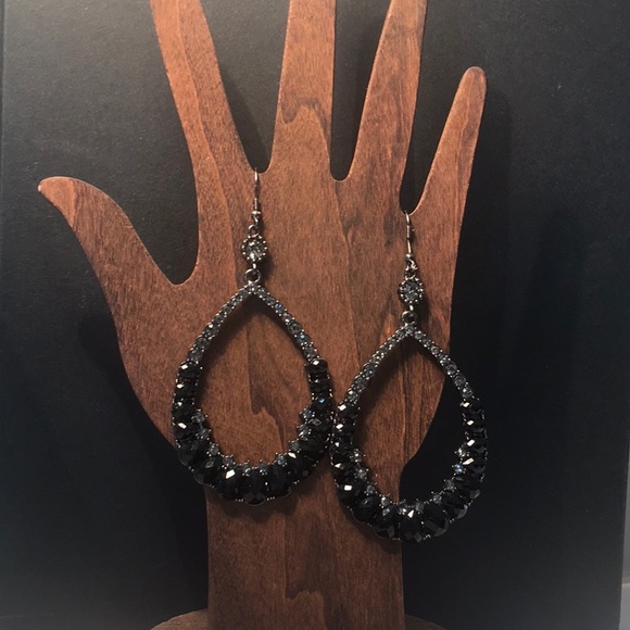 Bold black/clear rhinestone hoops 3.5” x 2” size. Silver tone metal.✨✨✨ - Picture 6 of 8